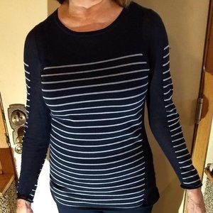 Cabi Navy Sweater with White Stripes